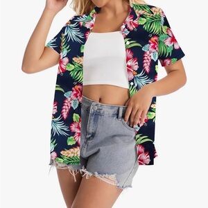 Navy Tropical Floral Button-Up Shirt